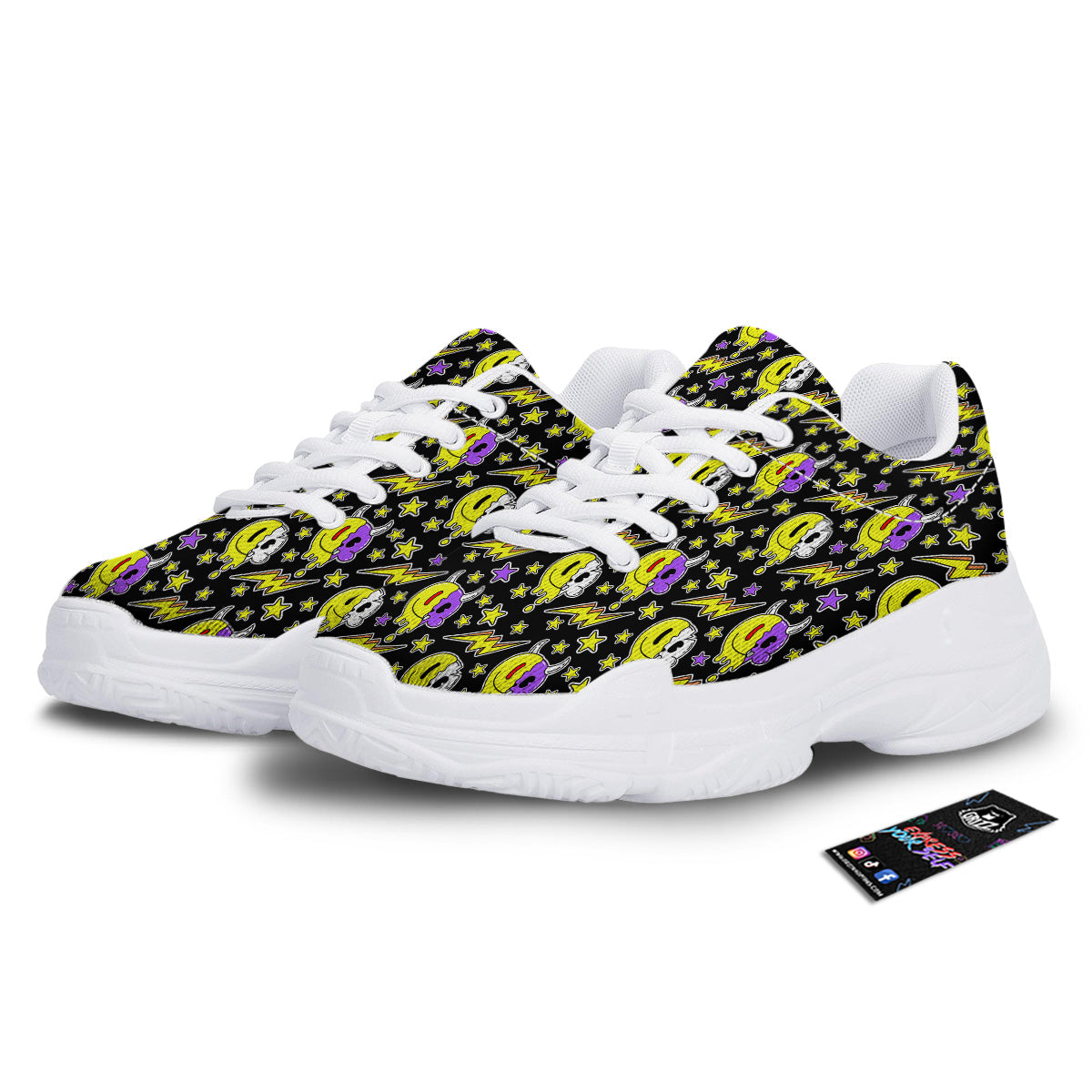 Psychedelic Trippy Acid Emoji Print Pattern White Chunky Shoes-grizzshop