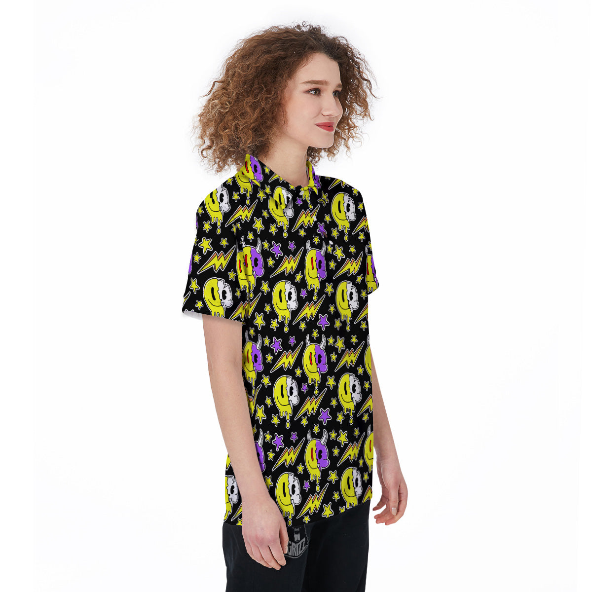 Psychedelic Trippy Acid Emoji Print Pattern Women's Golf Shirts-grizzshop