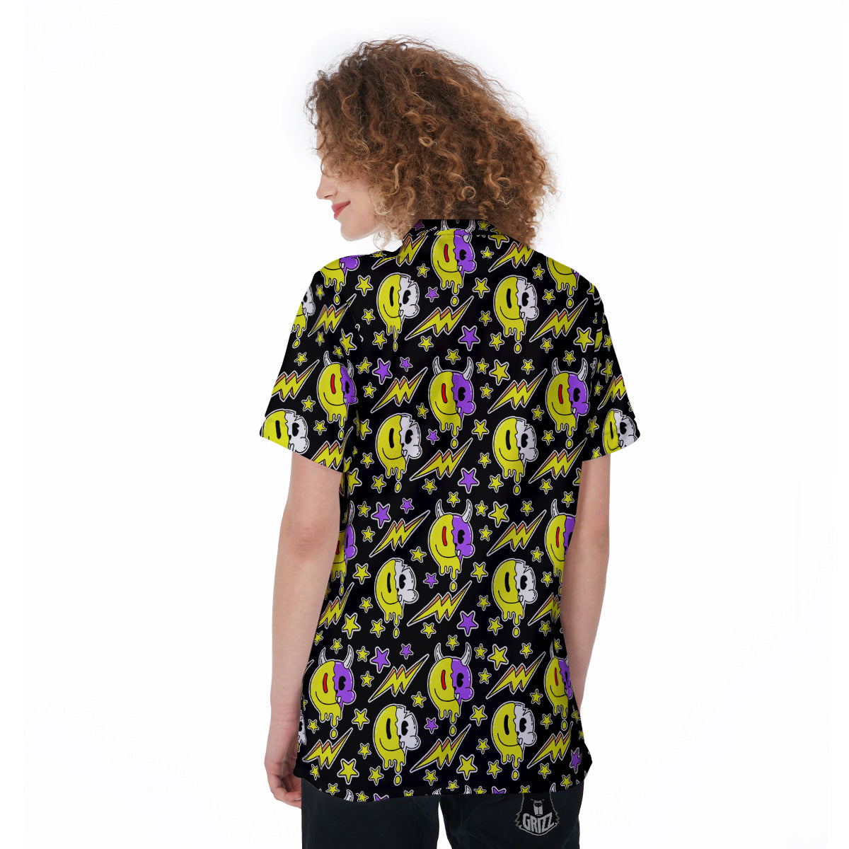 Psychedelic Trippy Acid Emoji Print Pattern Women's Golf Shirts-grizzshop