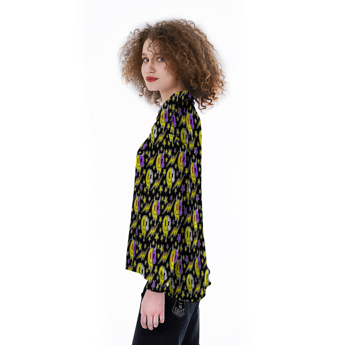 Psychedelic Trippy Acid Emoji Print Pattern Women's Long Sleeve Shirts-grizzshop