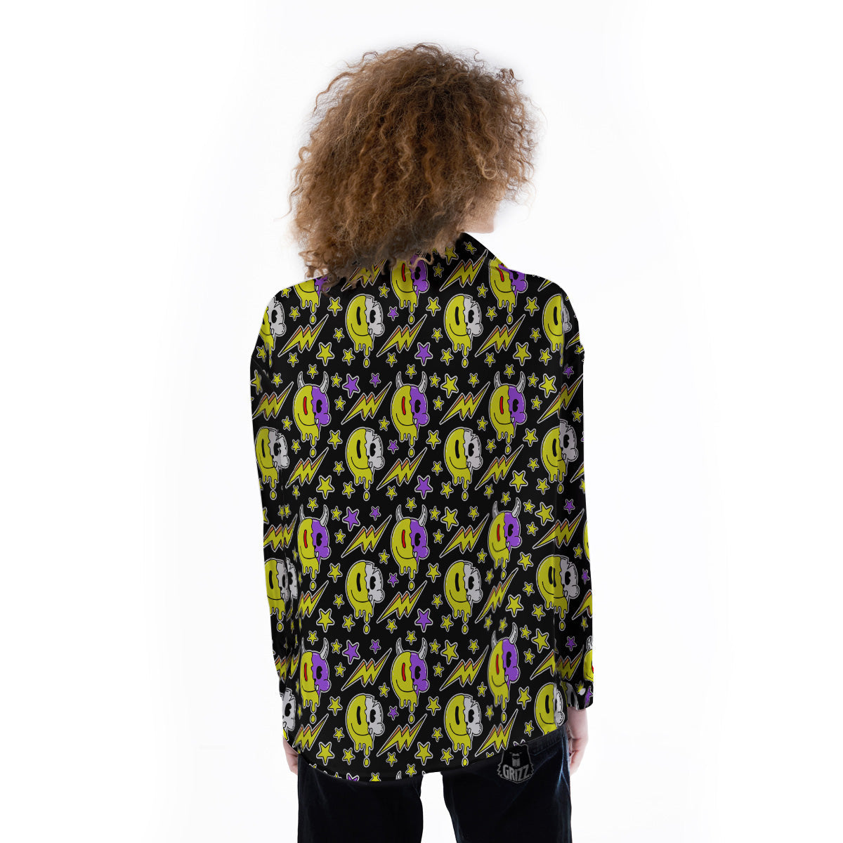 Psychedelic Trippy Acid Emoji Print Pattern Women's Long Sleeve Shirts-grizzshop