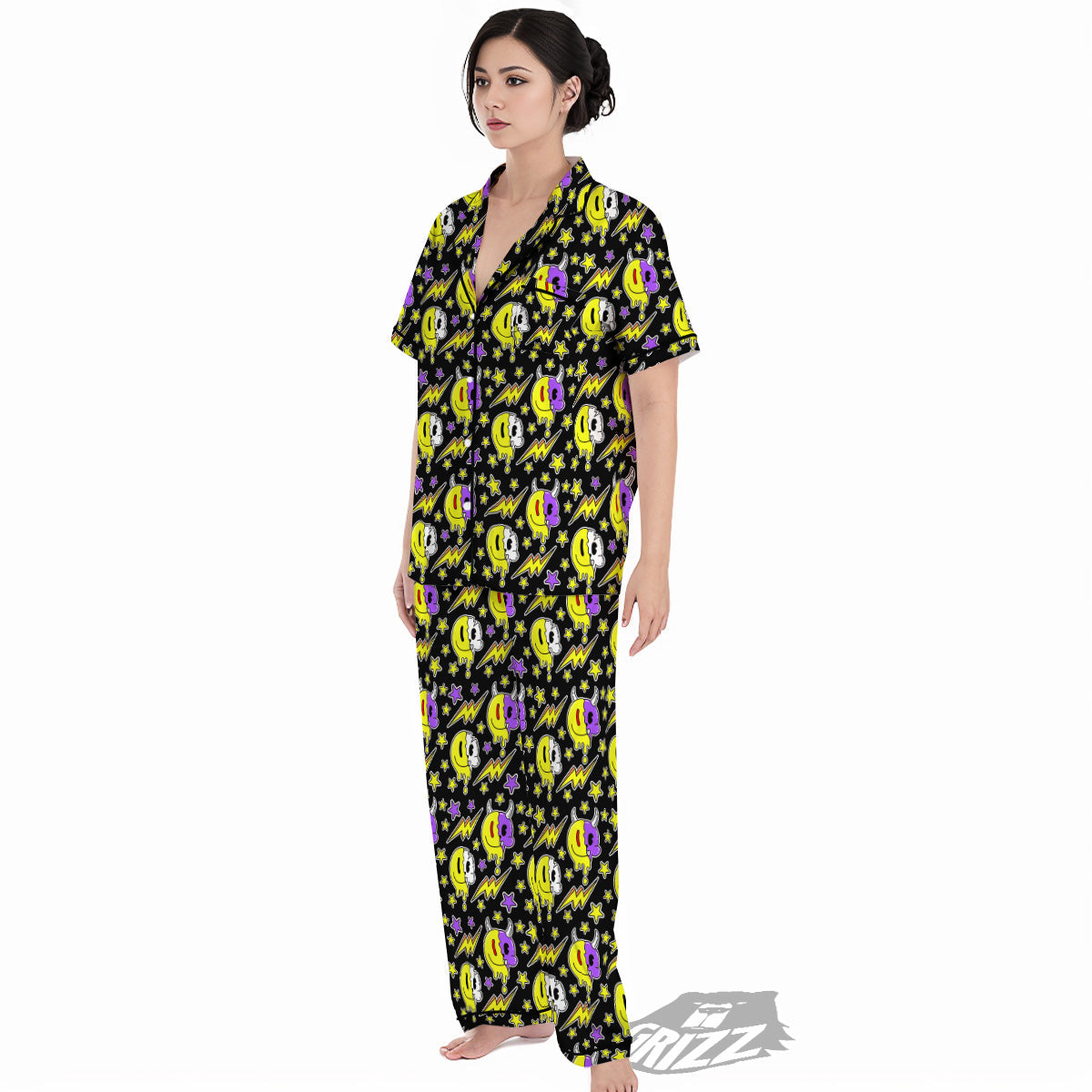 Psychedelic Trippy Acid Emoji Print Pattern Women's Pajamas Set-grizzshop
