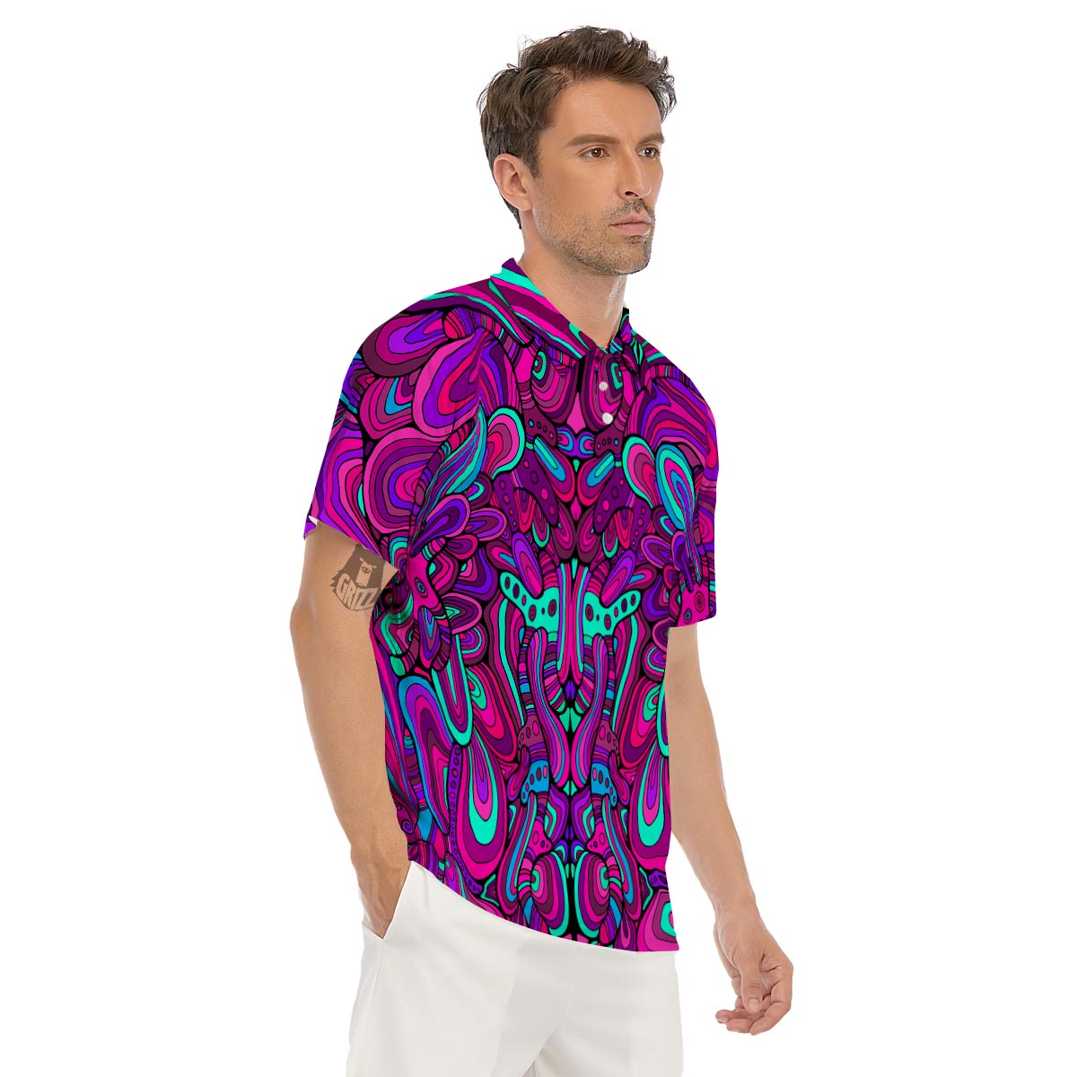 Psychedelic Trippy Doodle Men's Golf Shirts-grizzshop