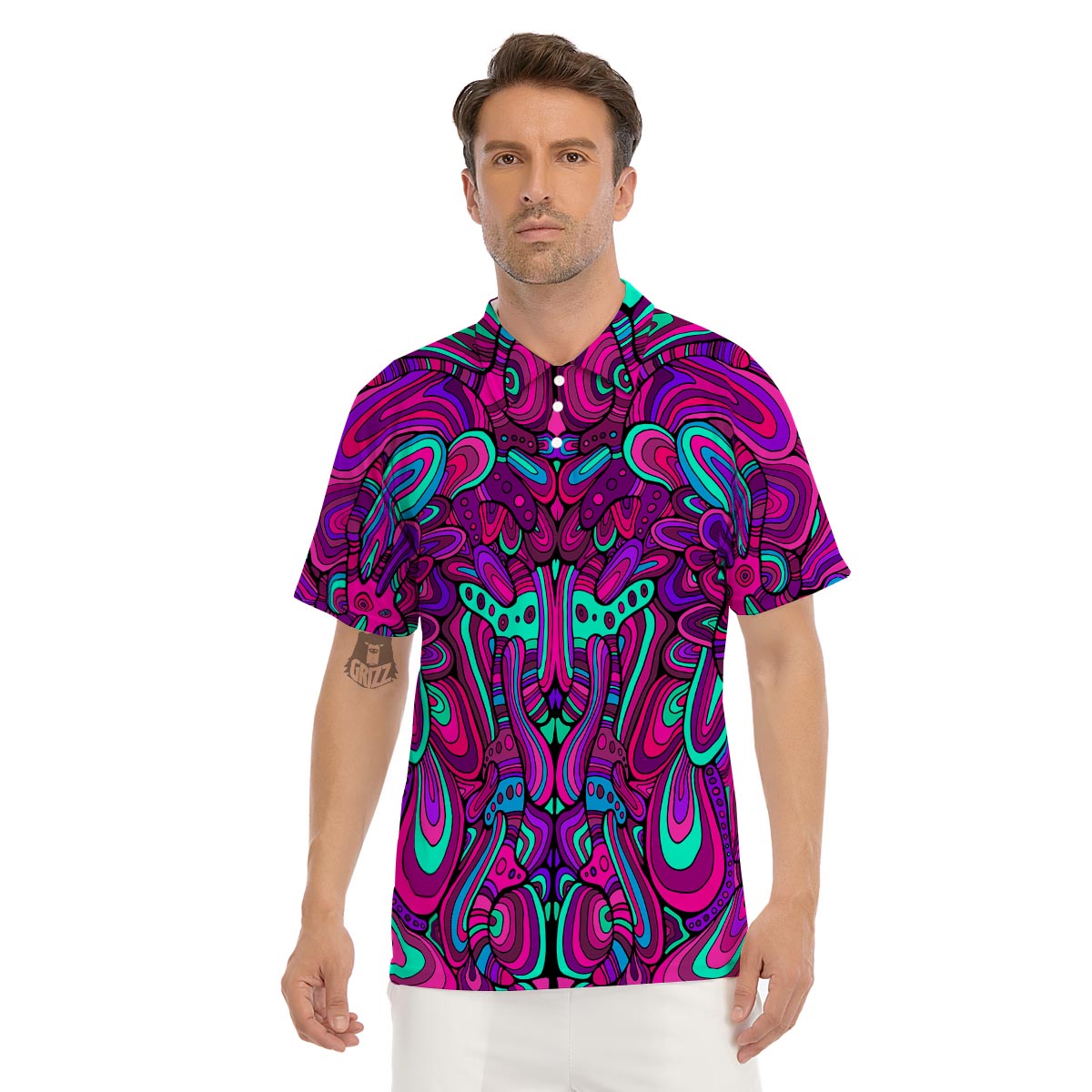 Psychedelic Trippy Doodle Men's Golf Shirts-grizzshop