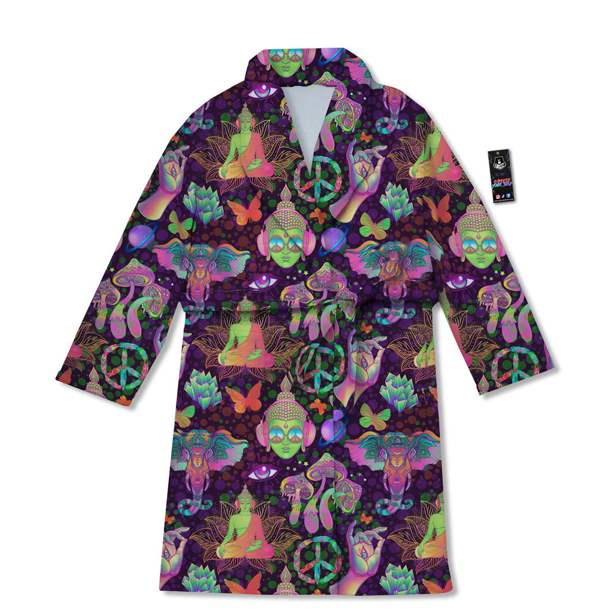 Psychedelic Trippy Drug Cartoon Print Pattern Bathrobe-grizzshop