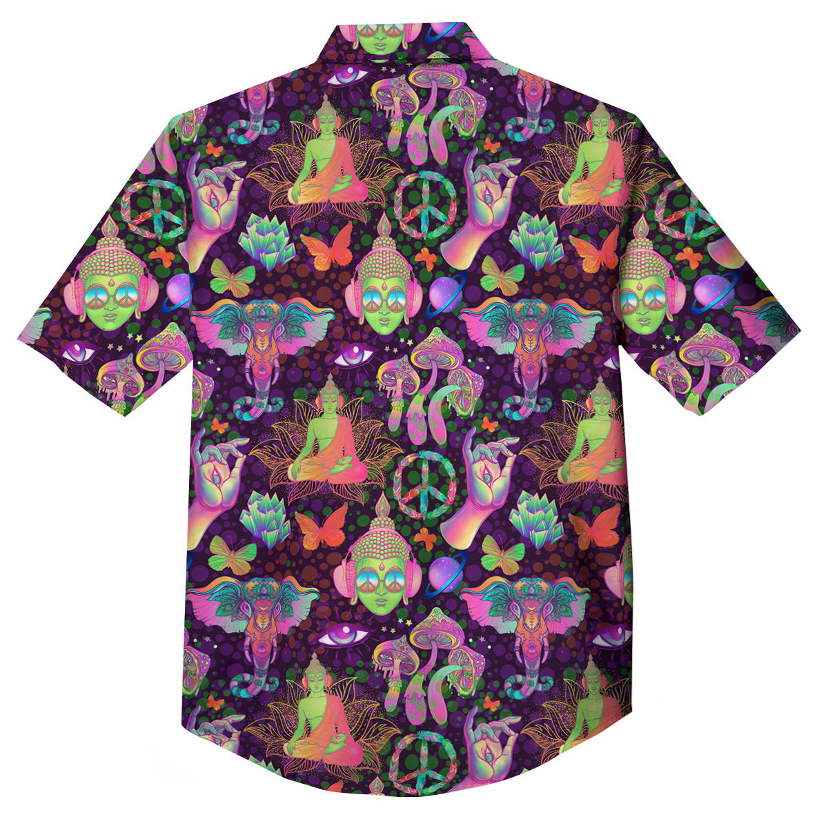 Psychedelic Trippy Drug Cartoon Print Pattern Button Up Shirt-grizzshop