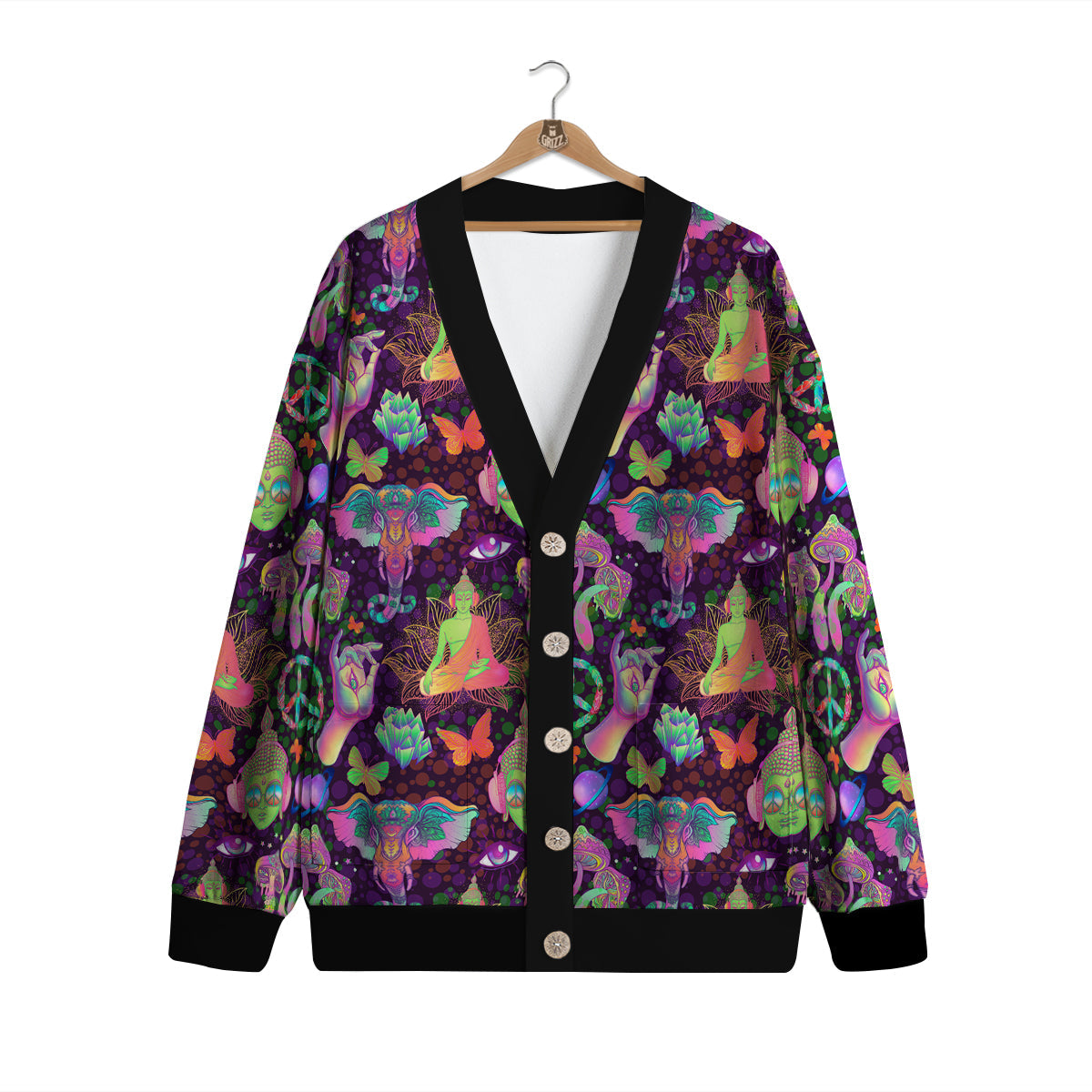 Psychedelic Trippy Drug Cartoon Print Pattern Cardigan-grizzshop