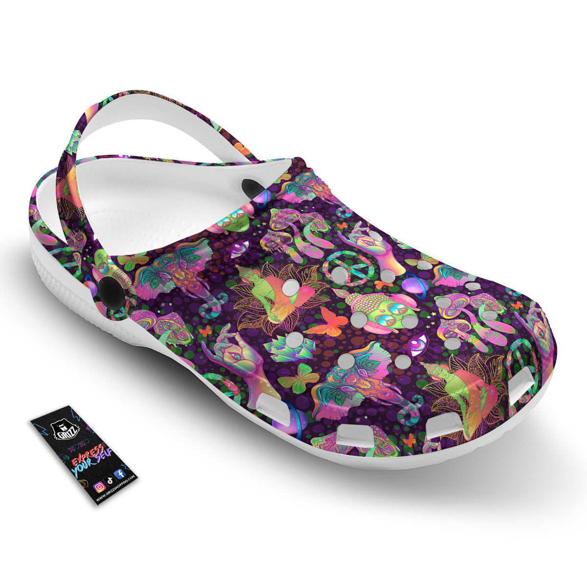 Psychedelic Trippy Drug Cartoon Print Pattern Clog-grizzshop