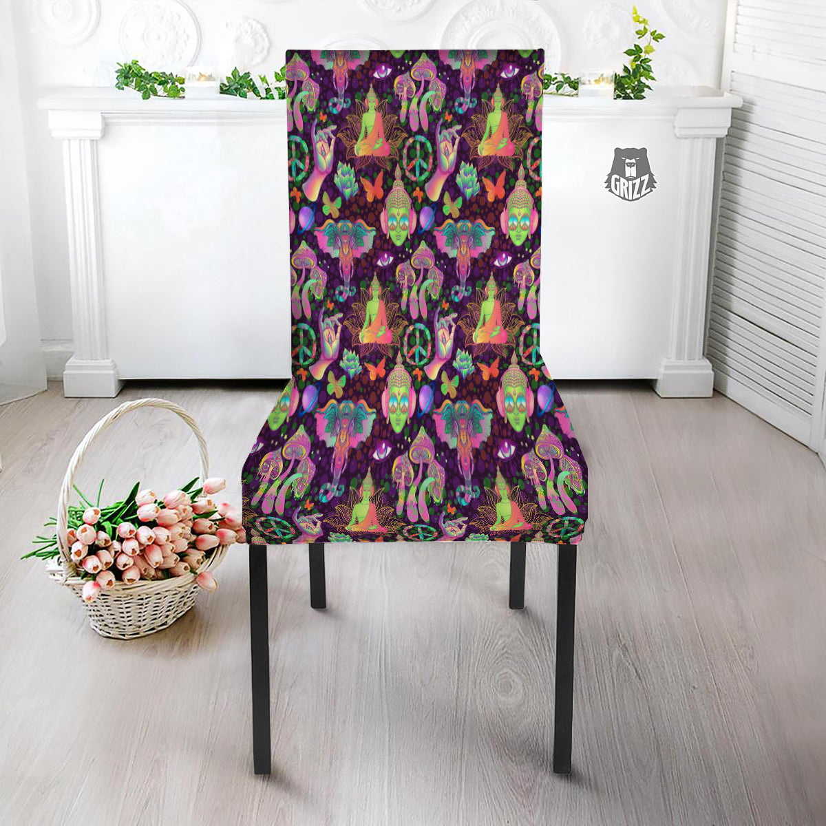 Psychedelic Trippy Drug Cartoon Print Pattern Dining Chair Slipcover-grizzshop
