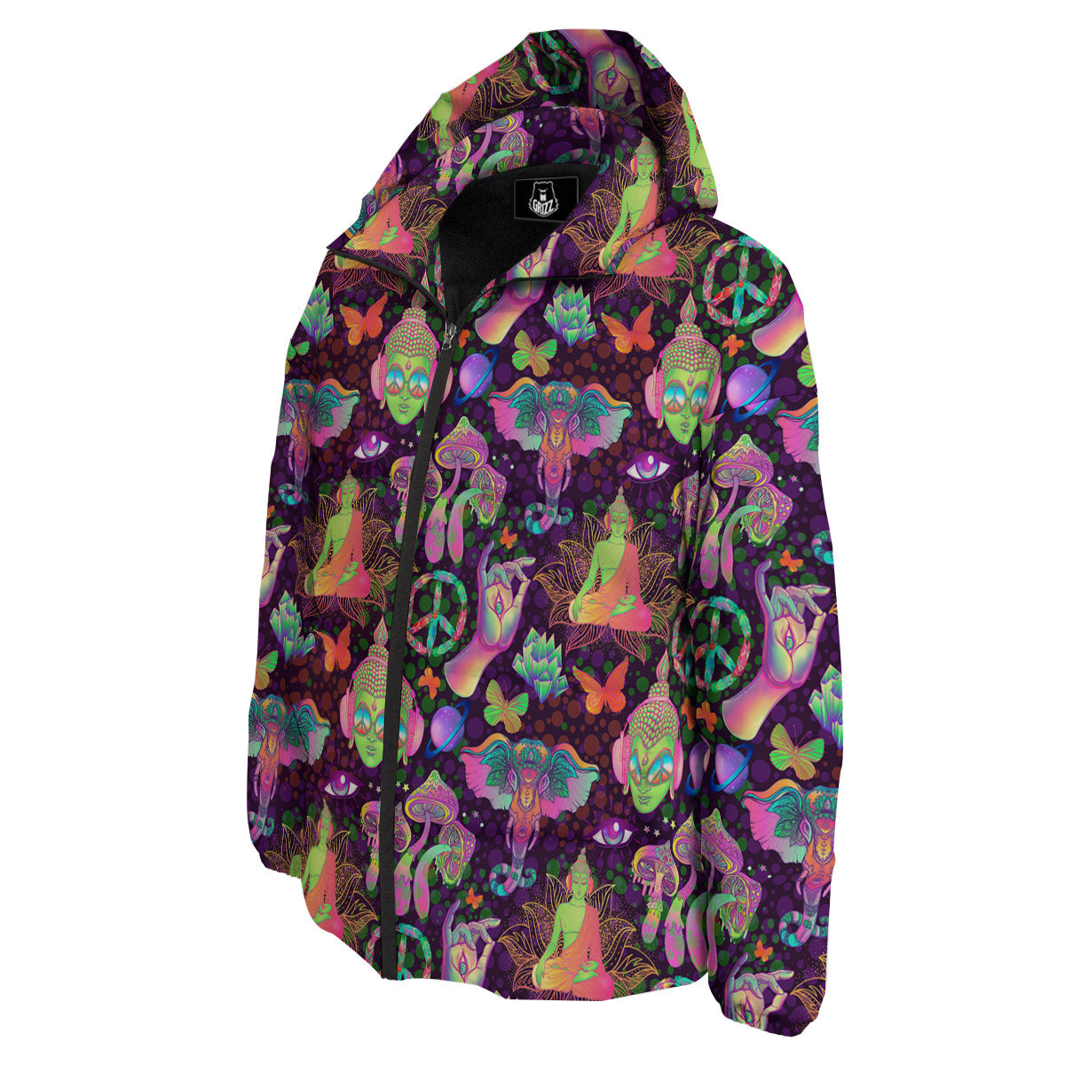 Psychedelic Trippy Drug Cartoon Print Pattern Down Jacket-grizzshop