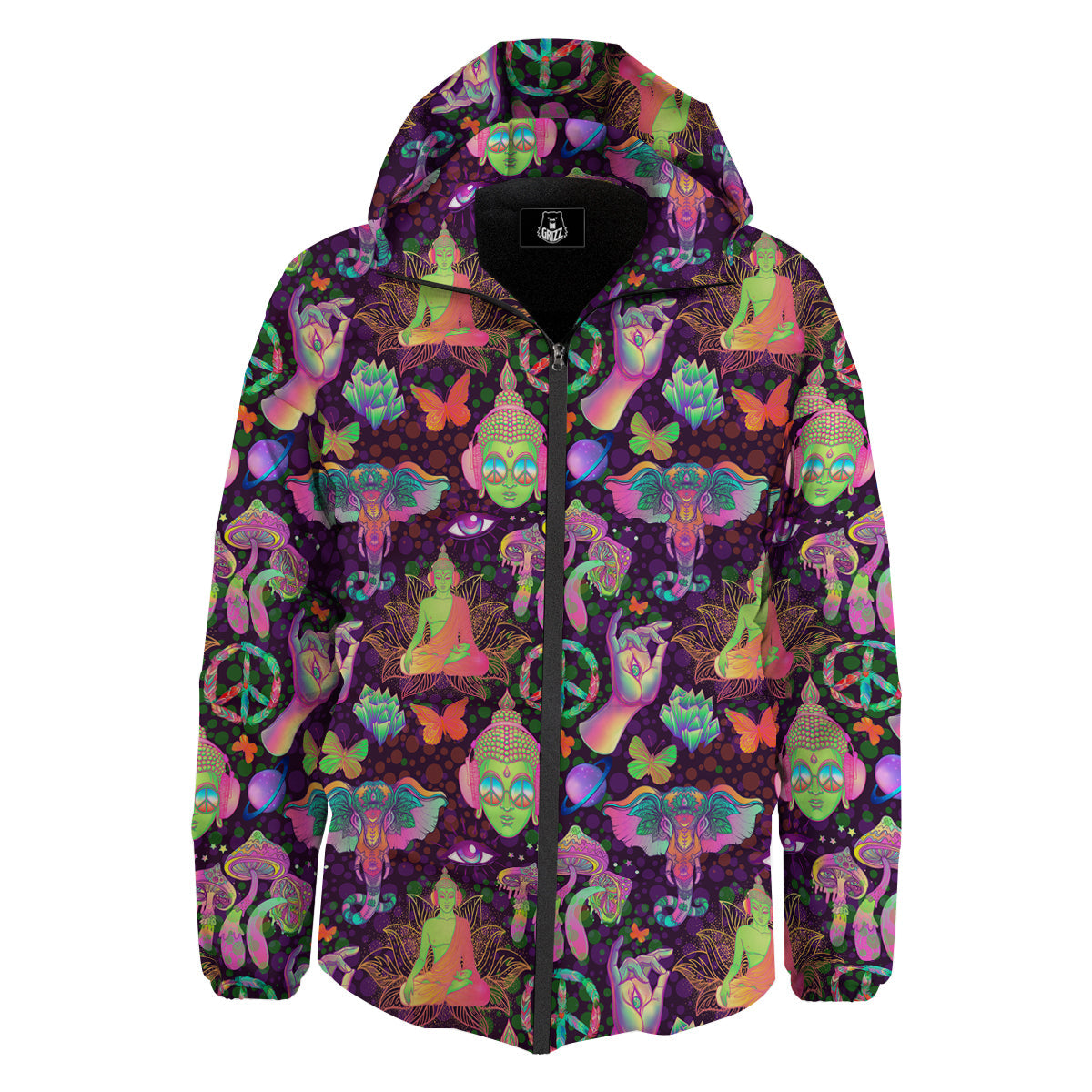 Psychedelic Trippy Drug Cartoon Print Pattern Down Jacket-grizzshop