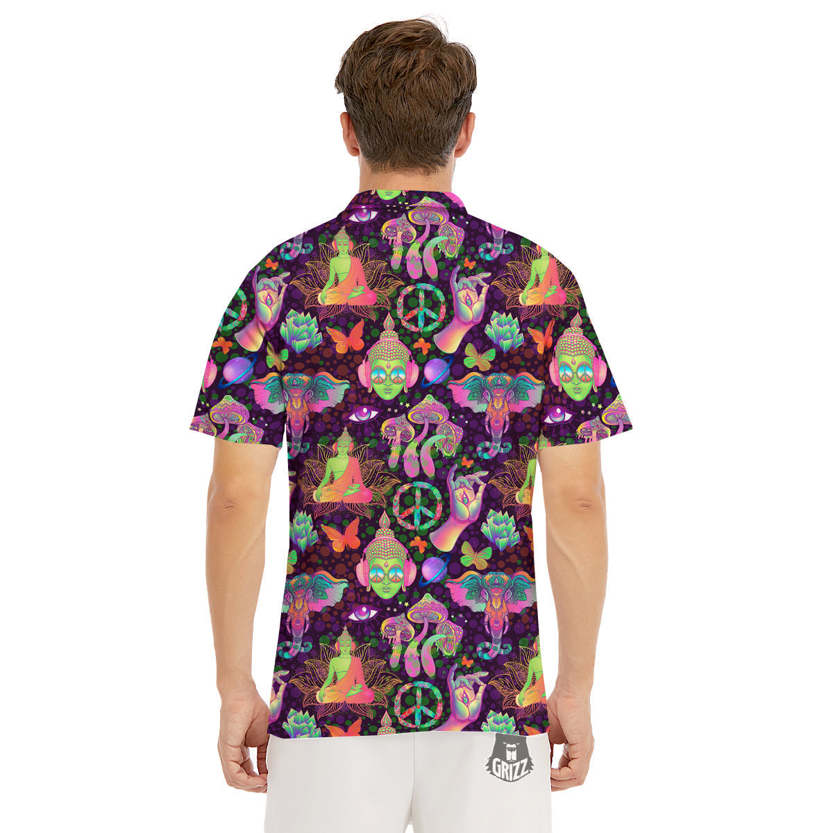 Psychedelic Trippy Drug Cartoon Print Pattern Men's Golf Shirts-grizzshop
