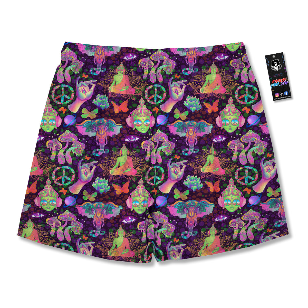 Psychedelic Trippy Drug Cartoon Print Pattern Men's Running Shorts-grizzshop