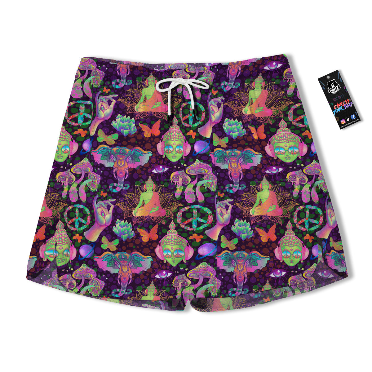 Psychedelic Trippy Drug Cartoon Print Pattern Men's Running Shorts-grizzshop
