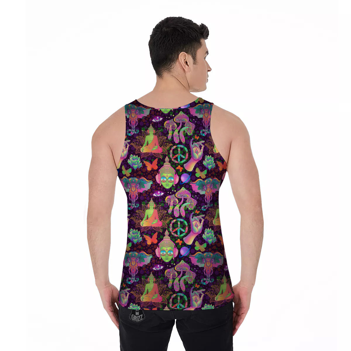 Psychedelic Trippy Drug Cartoon Print Pattern Men's Tank Top-grizzshop