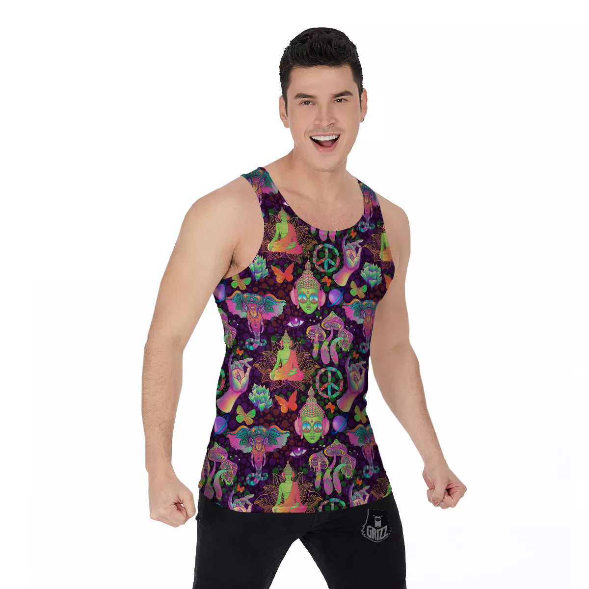 Psychedelic Trippy Drug Cartoon Print Pattern Men's Tank Top-grizzshop