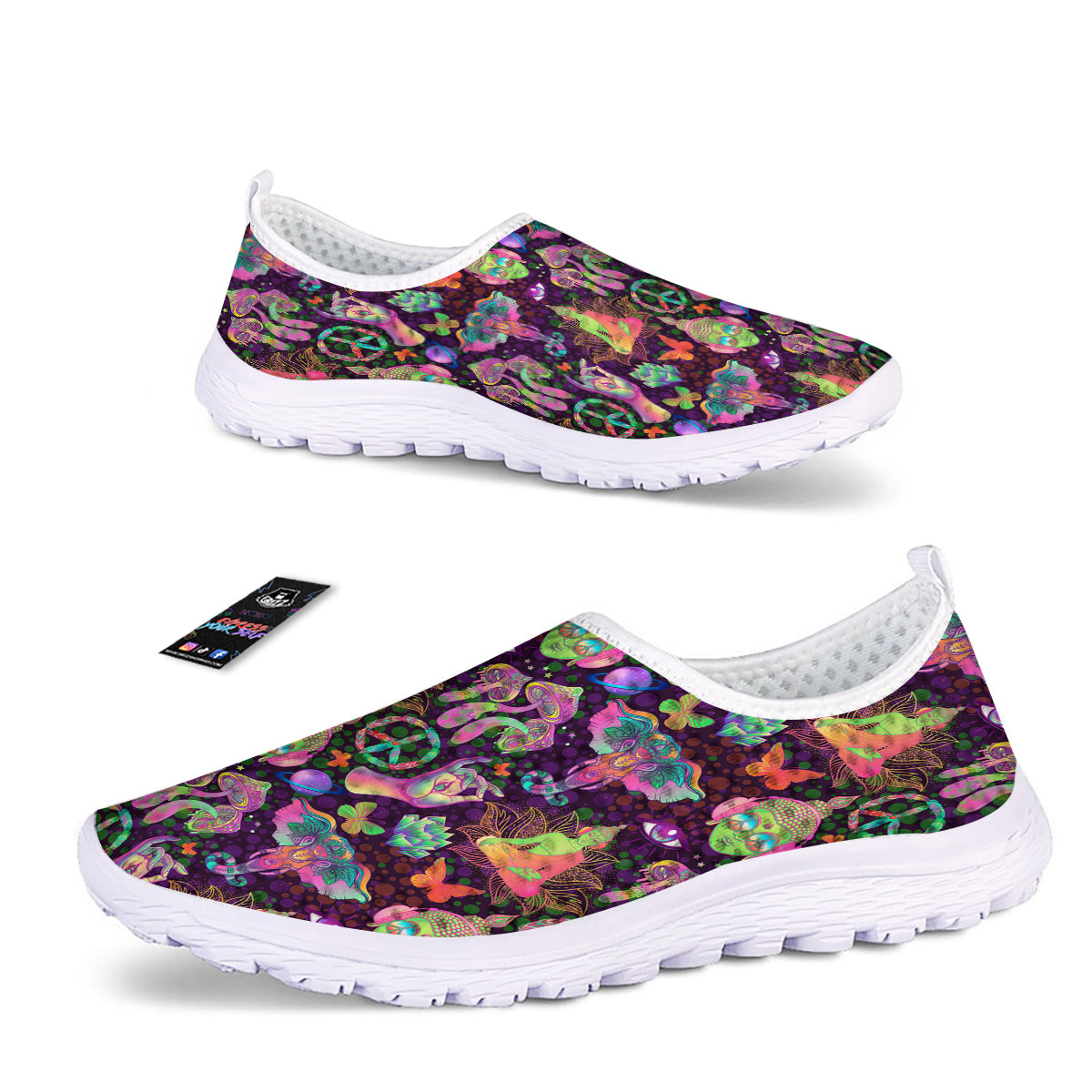 Psychedelic Trippy Drug Cartoon Print Pattern Nurse Shoes-grizzshop