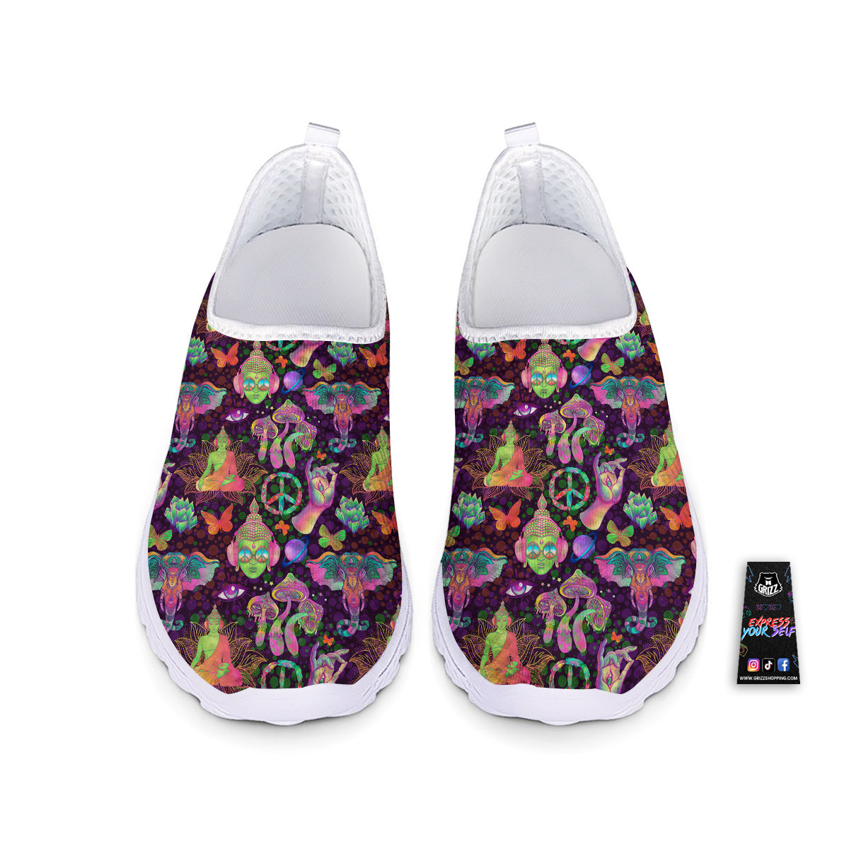 Psychedelic Trippy Drug Cartoon Print Pattern Nurse Shoes-grizzshop