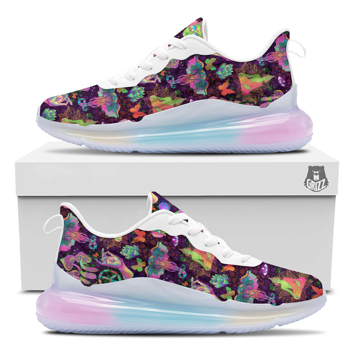 Psychedelic Trippy Drug Cartoon Print Pattern Running Sneakers-grizzshop