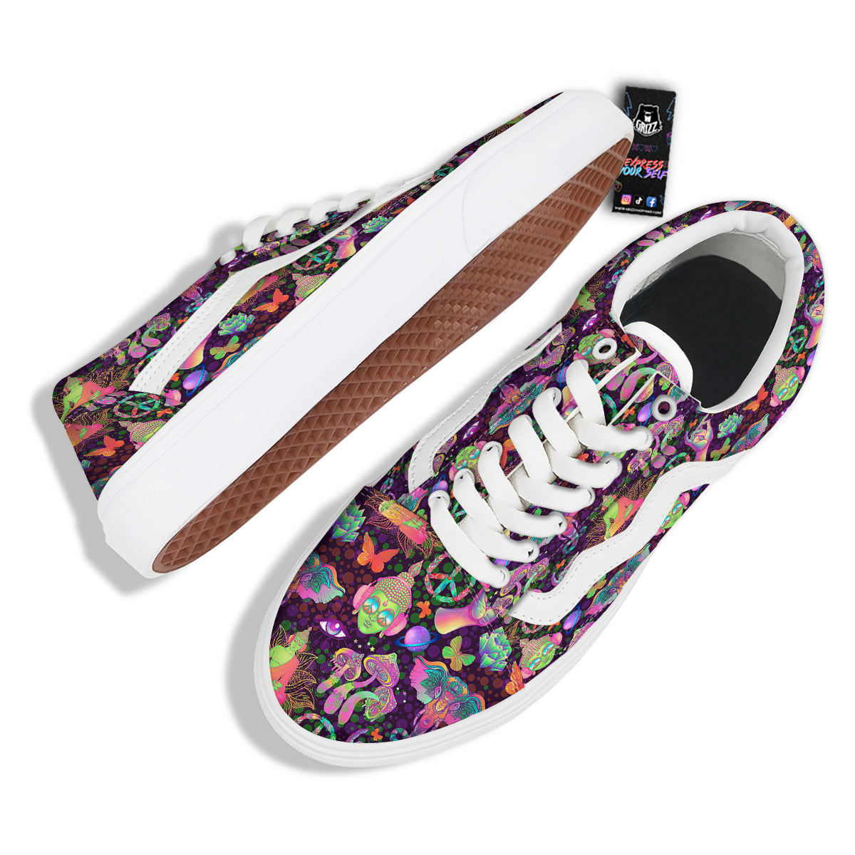 Psychedelic Trippy Drug Cartoon Print Pattern Skate Shoes-grizzshop