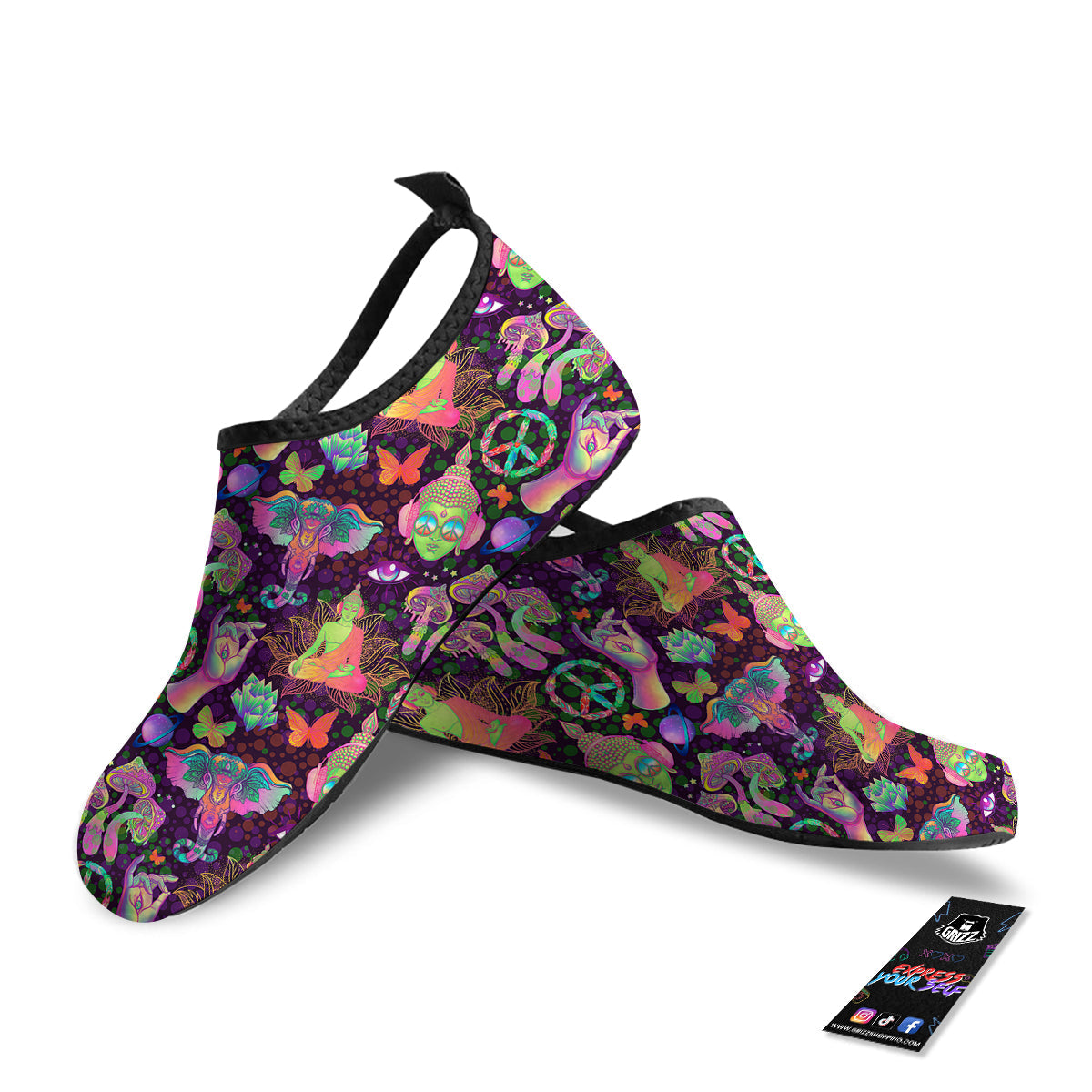 Psychedelic Trippy Drug Cartoon Print Pattern Water Shoes-grizzshop