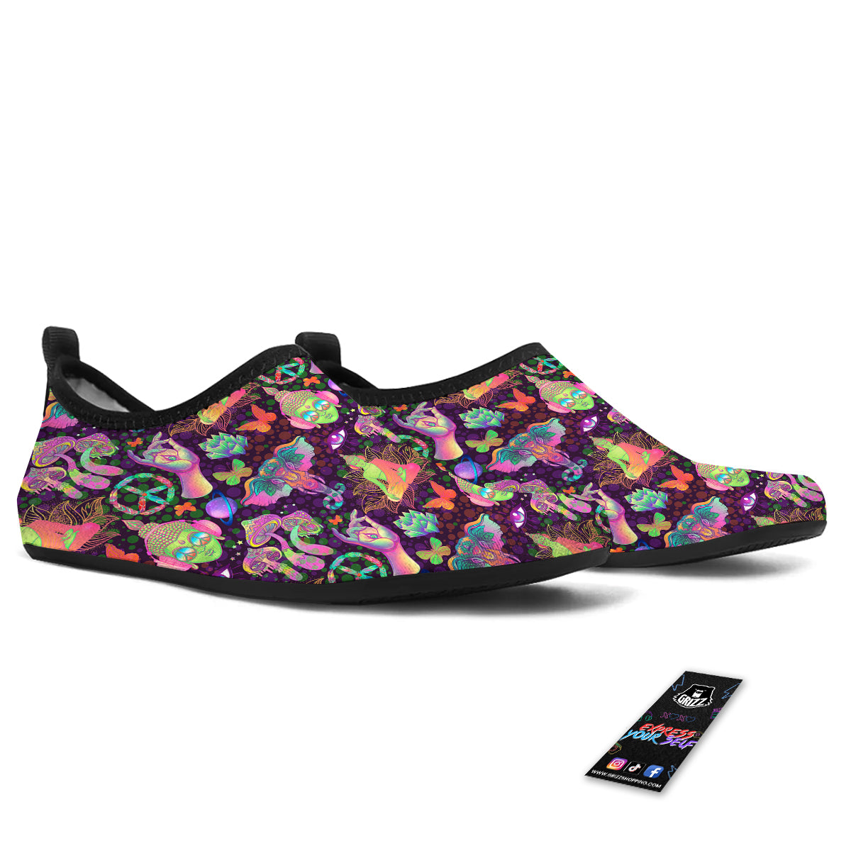 Psychedelic Trippy Drug Cartoon Print Pattern Water Shoes-grizzshop