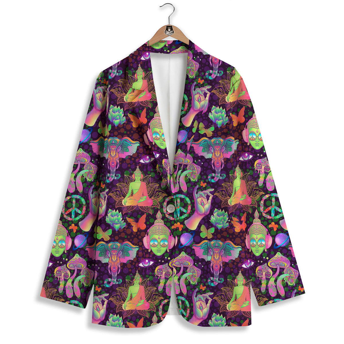 Psychedelic Trippy Drug Cartoon Print Pattern Women's Blazer-grizzshop