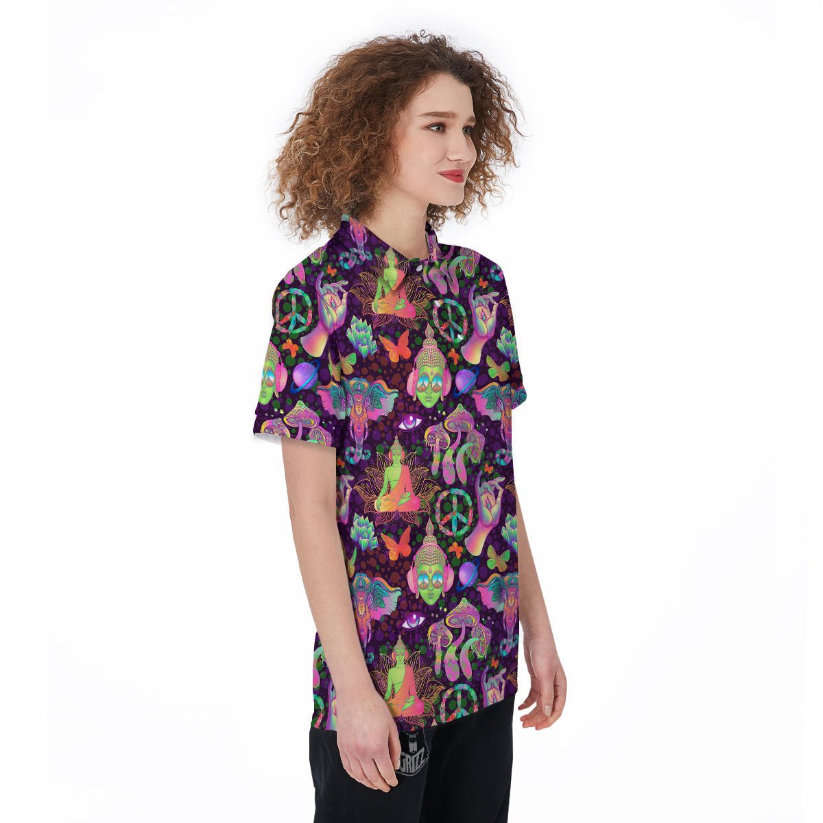 Psychedelic Trippy Drug Cartoon Print Pattern Women's Golf Shirts-grizzshop