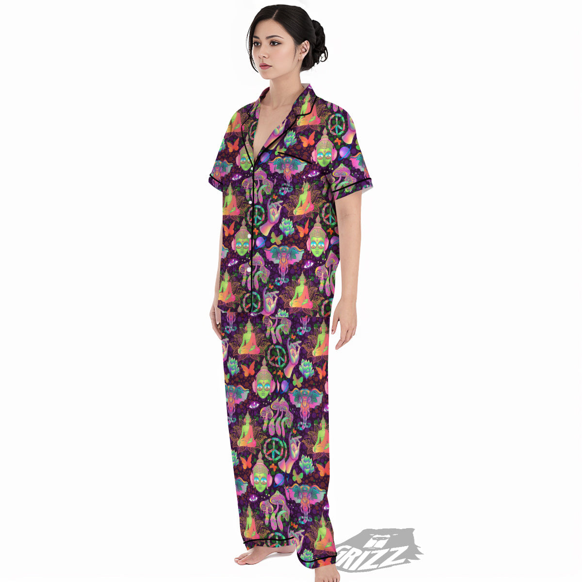 Psychedelic Trippy Drug Cartoon Print Pattern Women's Pajamas Set-grizzshop