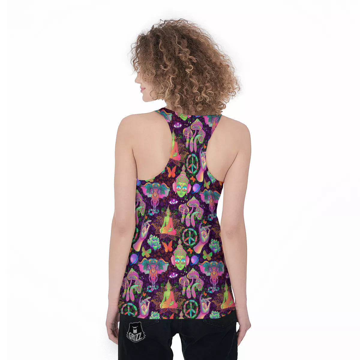 Psychedelic Trippy Drug Cartoon Print Pattern Women's Racerback Tank Top-grizzshop