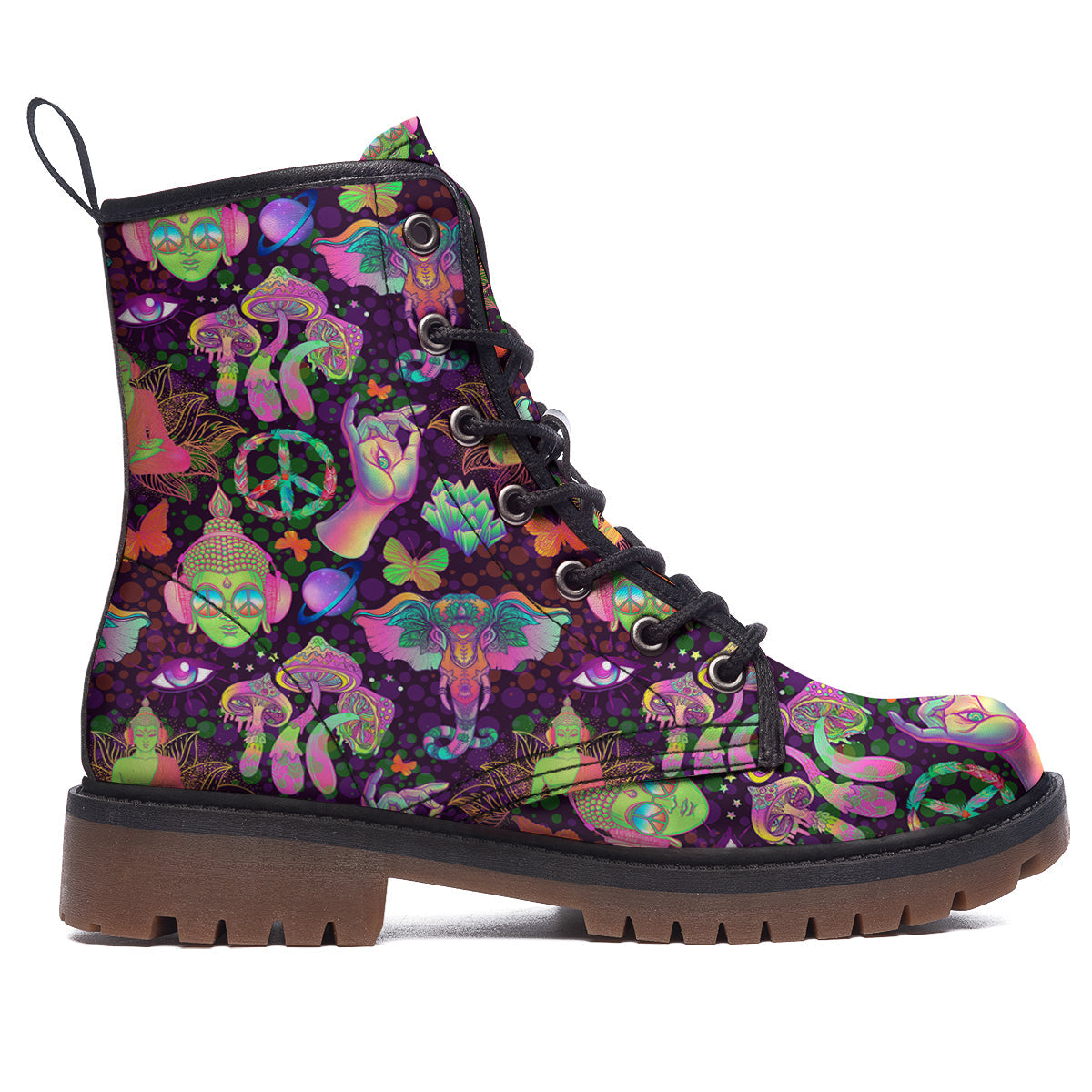 Psychedelic Trippy Drug Cartoon Print Pattern Work Boots-grizzshop