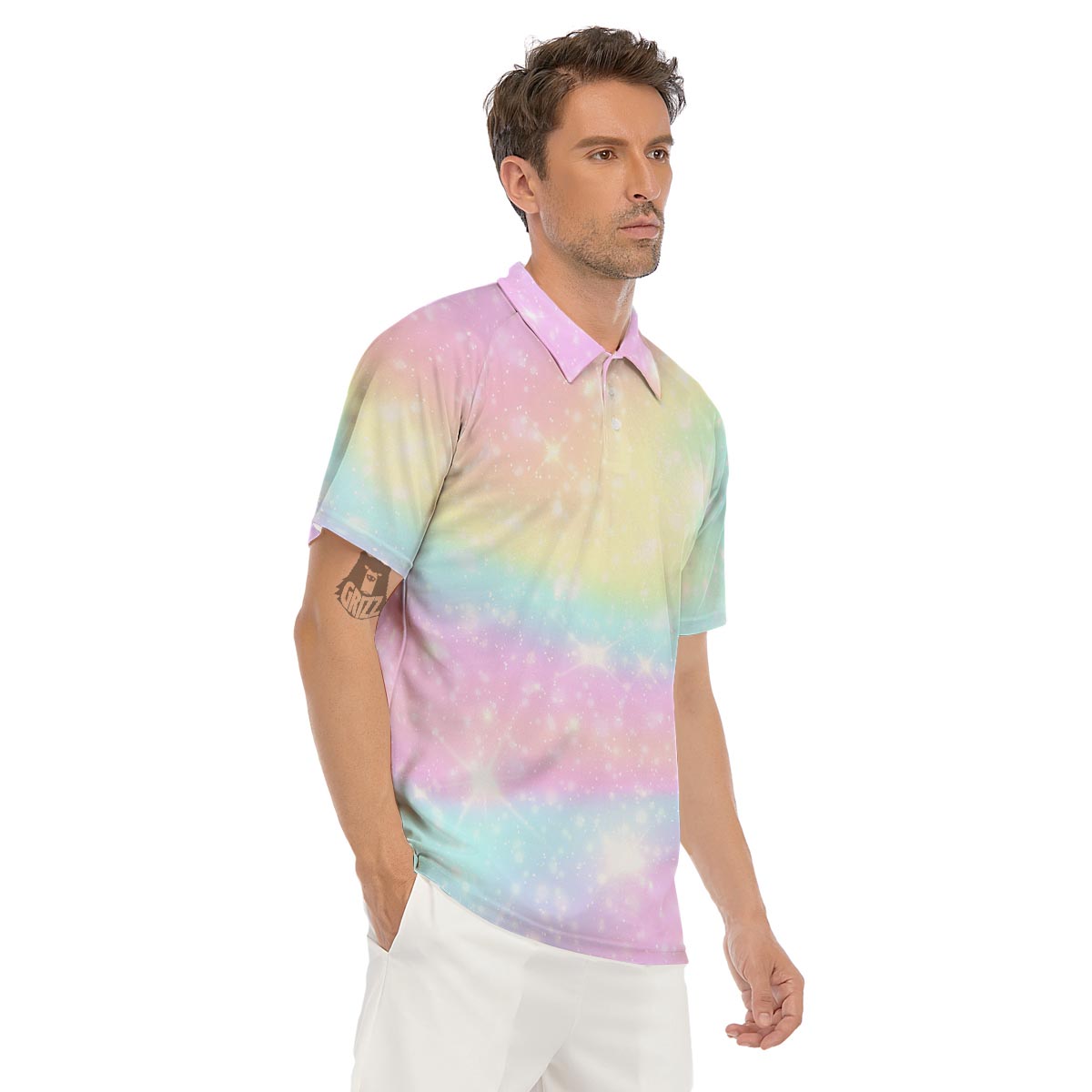 Psychedelic Trippy Holographic Men's Golf Shirts-grizzshop