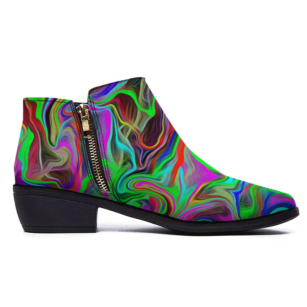Psychedelic Trippy Neon Green Print Ankle Boots-grizzshop