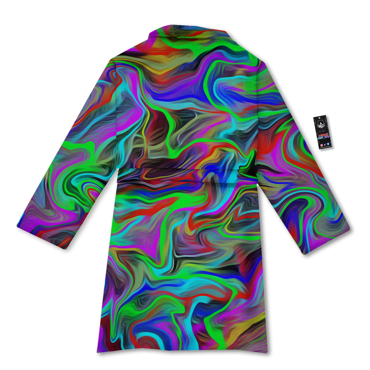 Psychedelic Trippy Neon Green Print Bathrobe-grizzshop