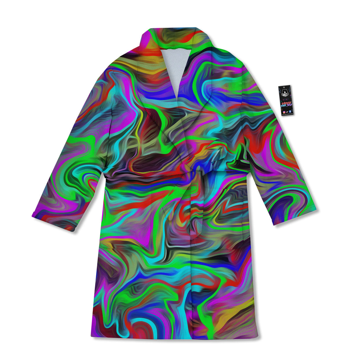 Psychedelic Trippy Neon Green Print Bathrobe-grizzshop