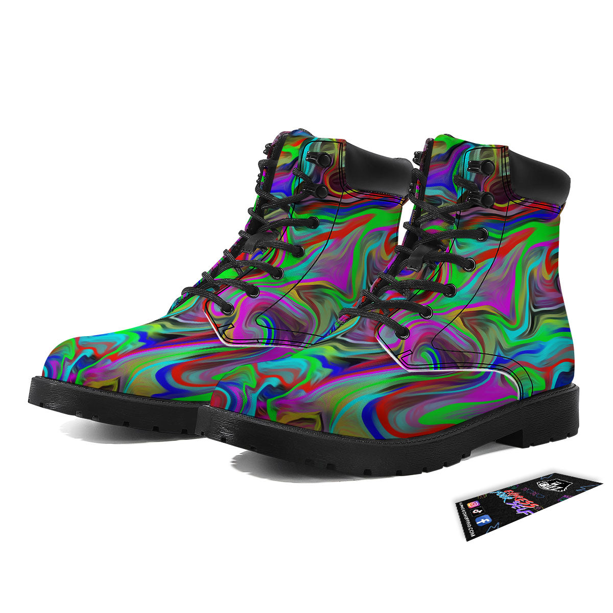 Psychedelic Trippy Neon Green Print Boots-grizzshop