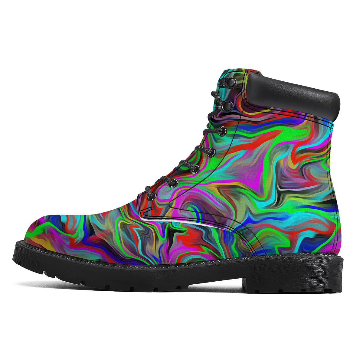 Psychedelic Trippy Neon Green Print Boots-grizzshop