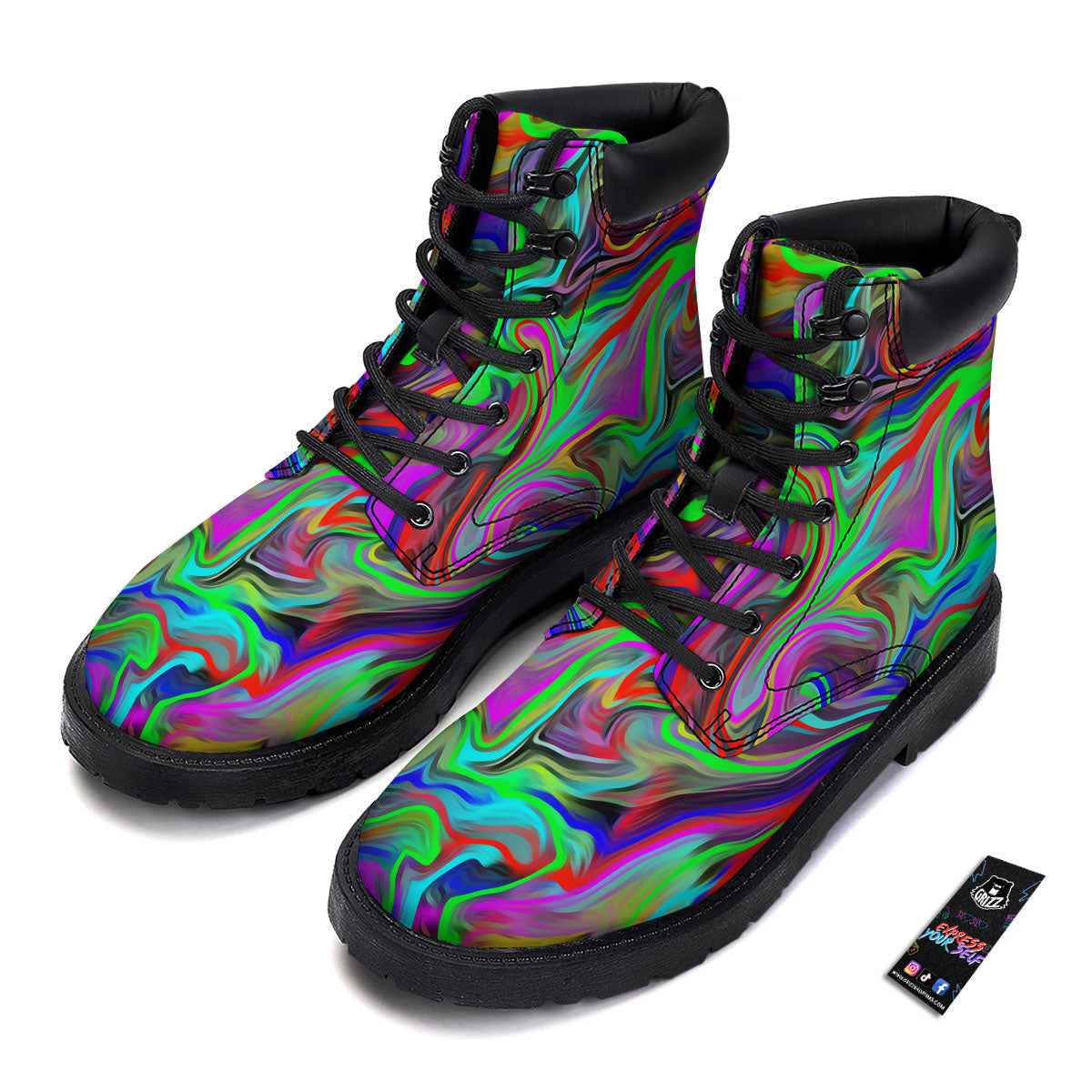 Psychedelic Trippy Neon Green Print Boots-grizzshop