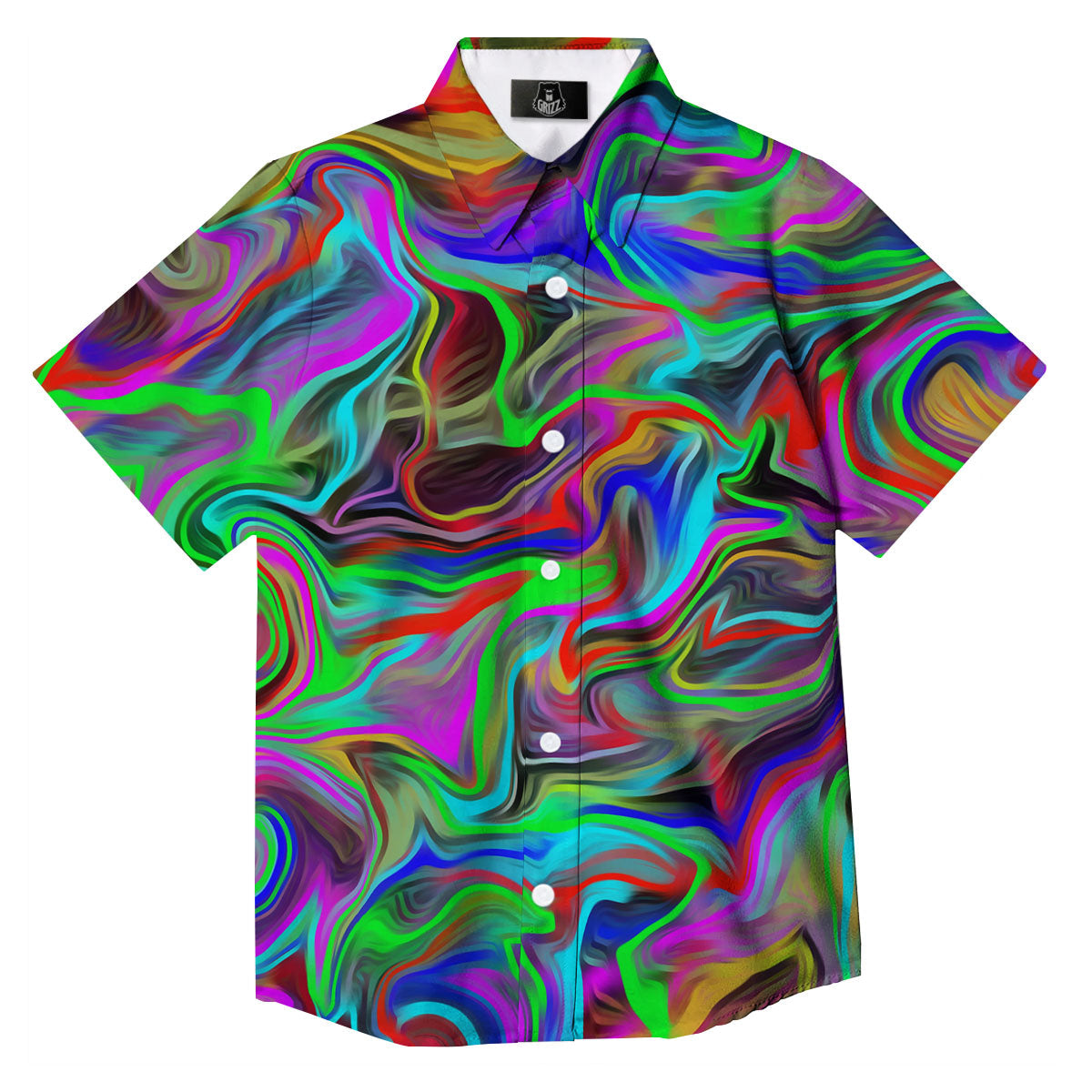 Psychedelic Trippy Neon Green Print Button Up Shirt-grizzshop