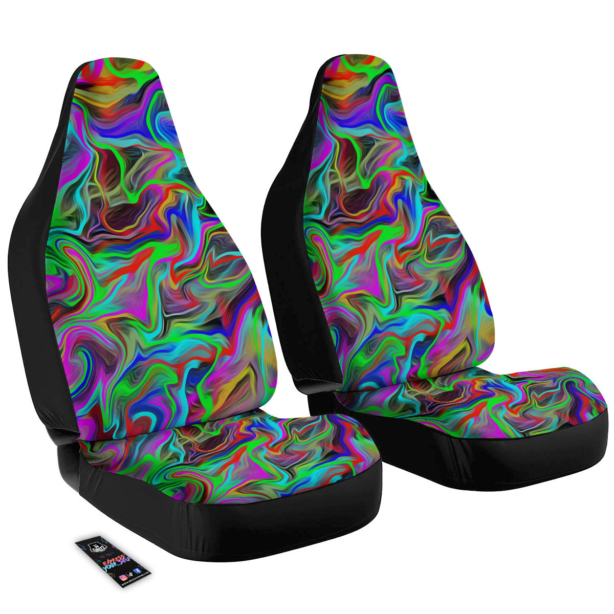Psychedelic Trippy Neon Green Print Car Seat Covers-grizzshop