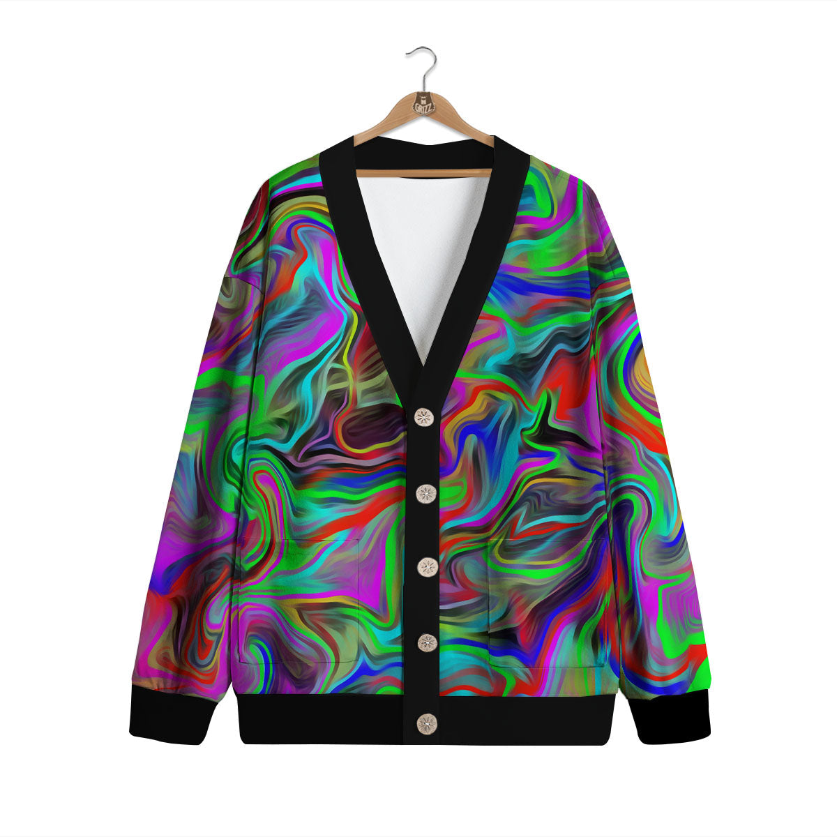Psychedelic Trippy Neon Green Print Cardigan-grizzshop
