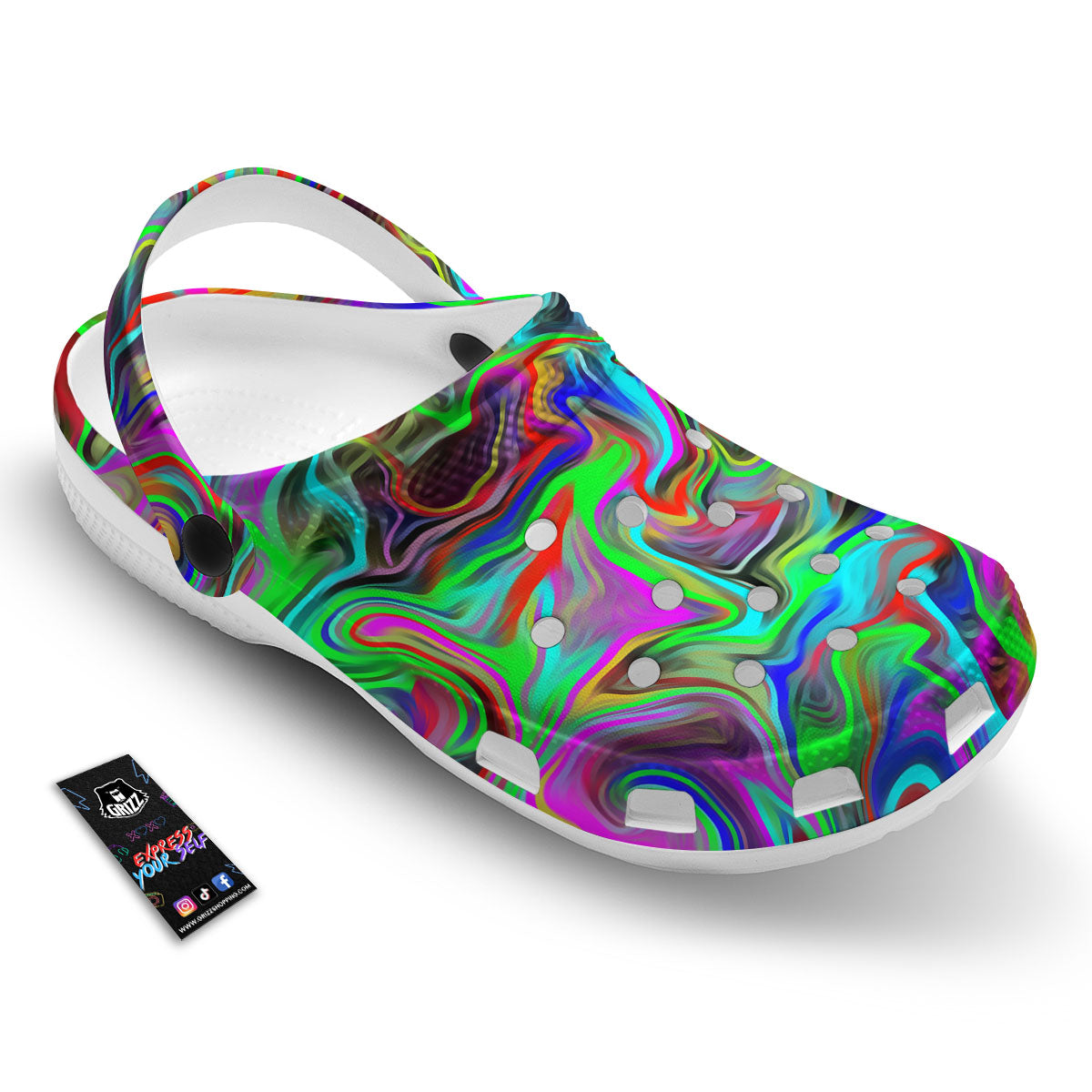 Psychedelic Trippy Neon Green Print Clog-grizzshop
