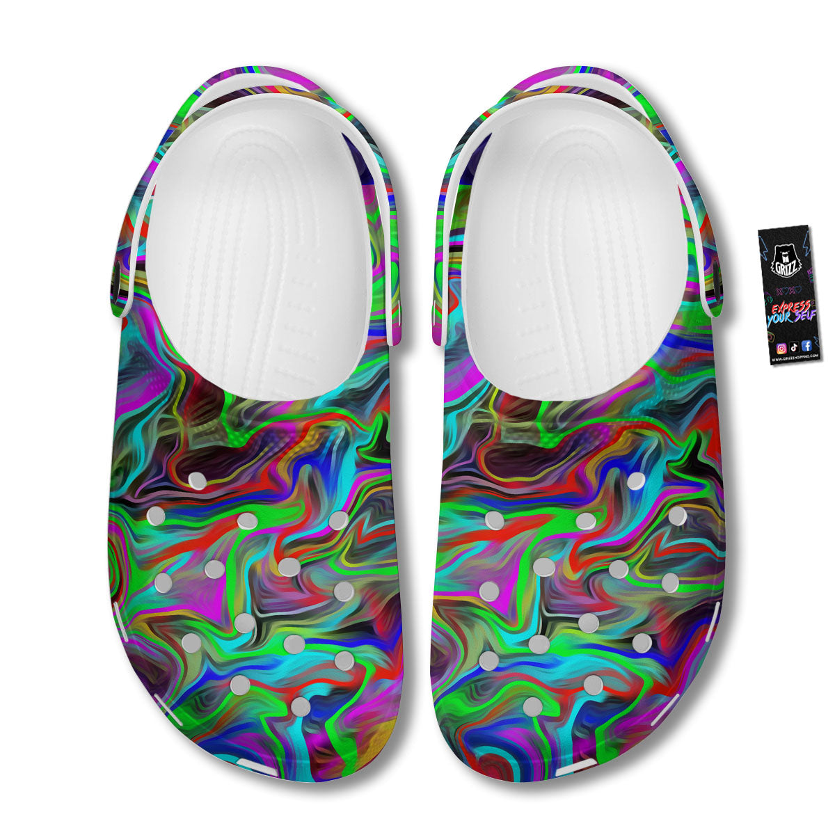 Psychedelic Trippy Neon Green Print Clog-grizzshop