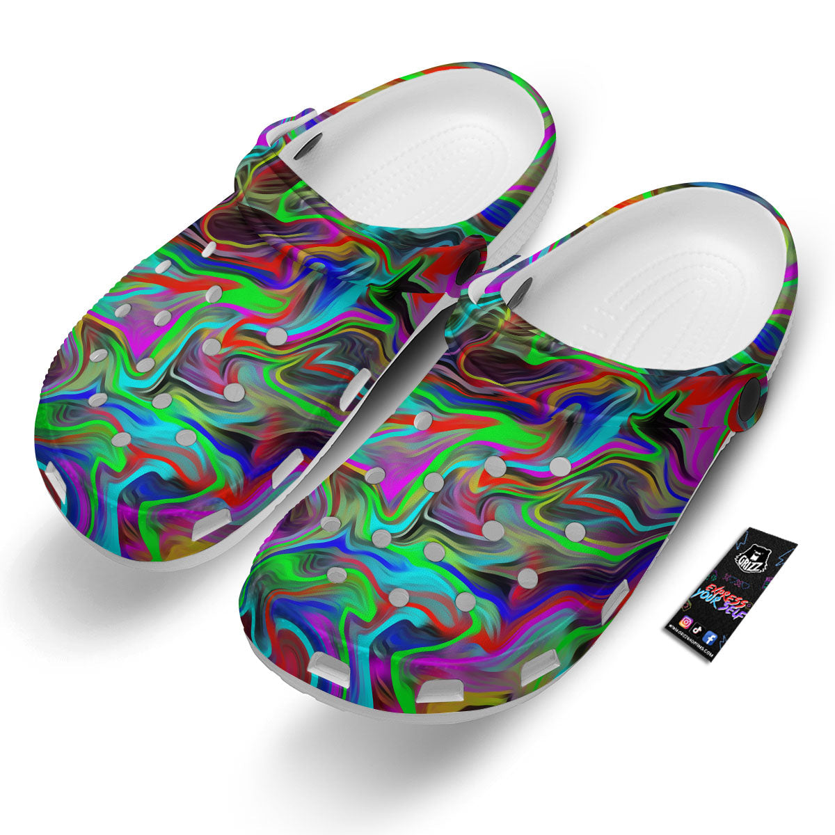 Psychedelic Trippy Neon Green Print Clog-grizzshop