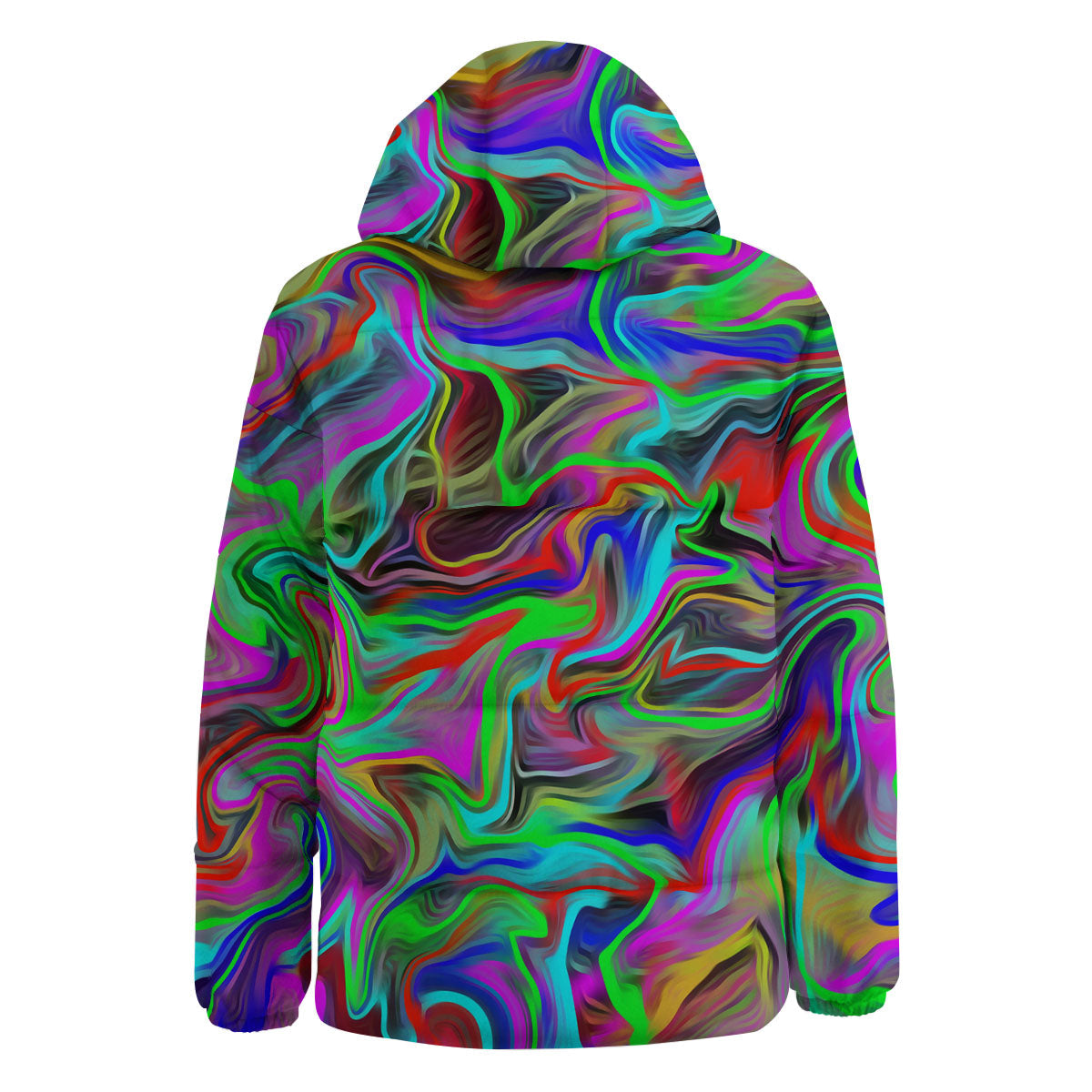 Psychedelic Trippy Neon Green Print Down Jacket-grizzshop