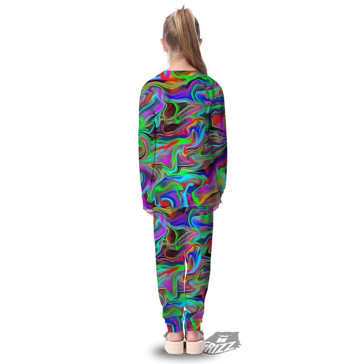 Psychedelic Trippy Neon Green Print Kid's Pajamas-grizzshop