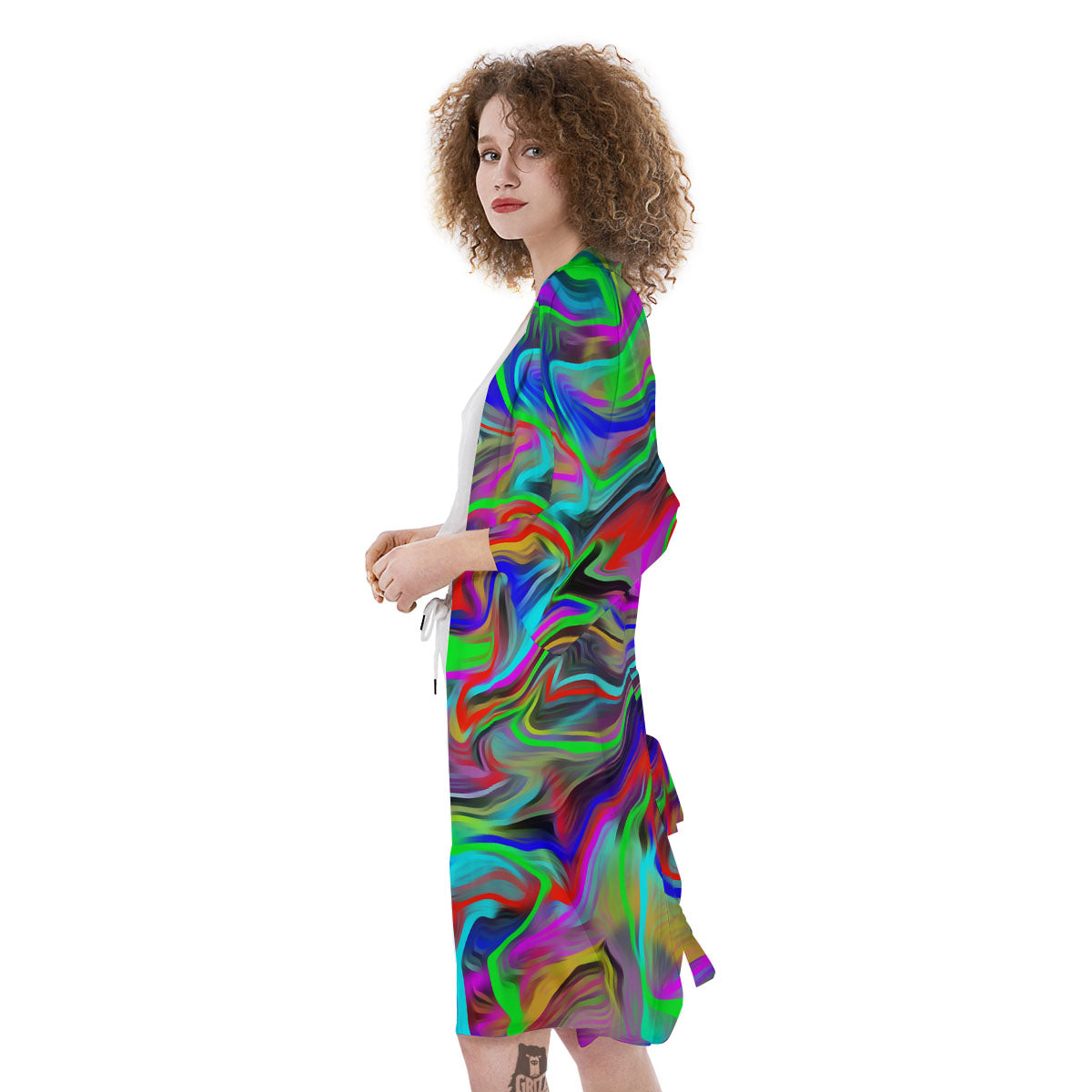 Psychedelic Trippy Neon Green Print Kimono-grizzshop