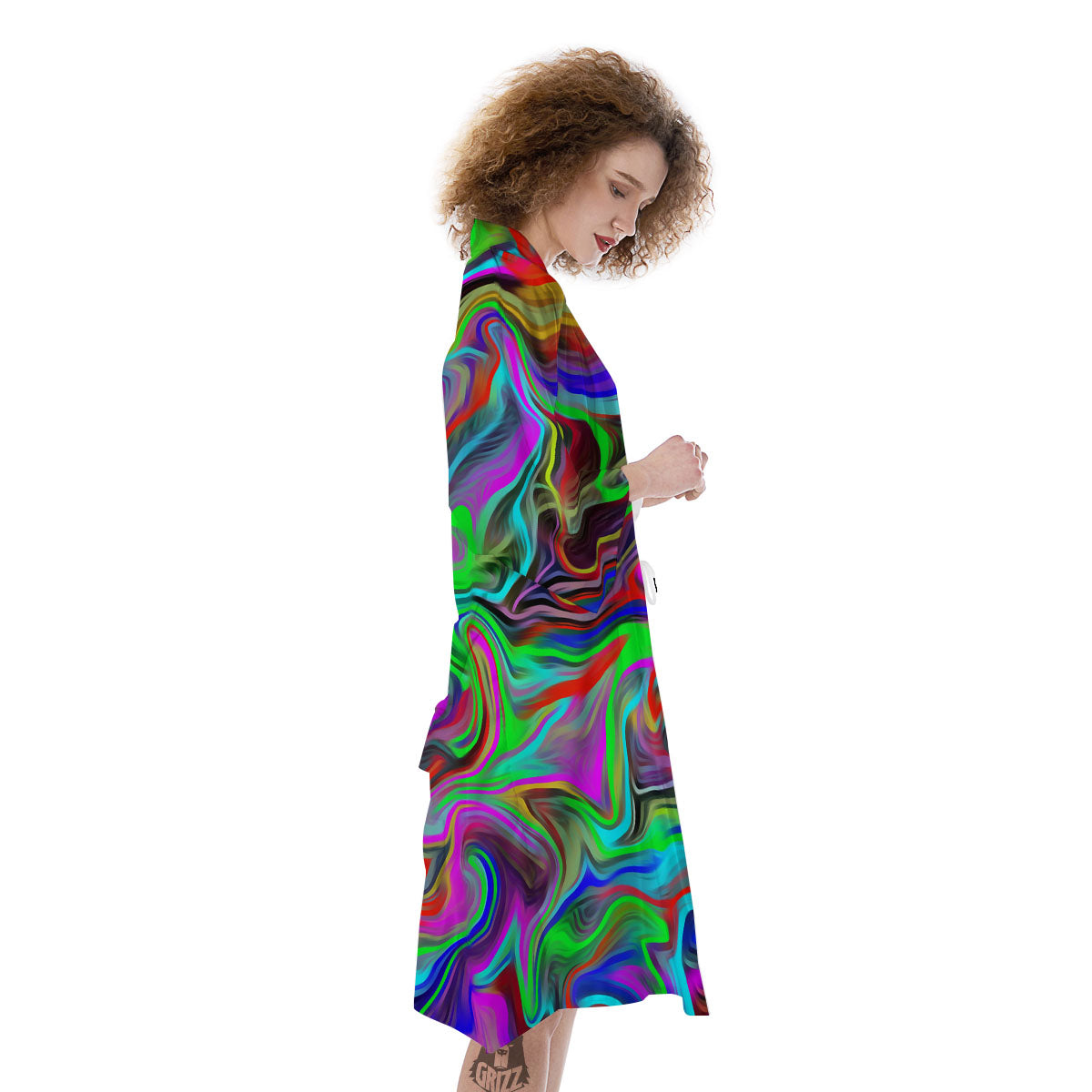 Psychedelic Trippy Neon Green Print Kimono-grizzshop