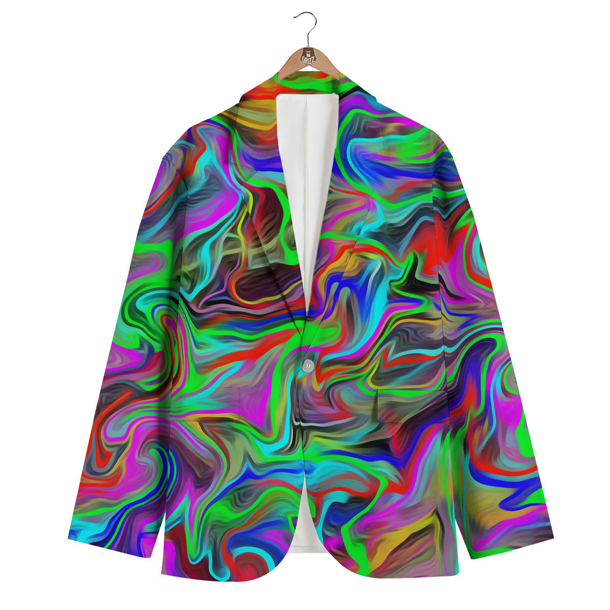 Psychedelic Trippy Neon Green Print Men's Blazer-grizzshop