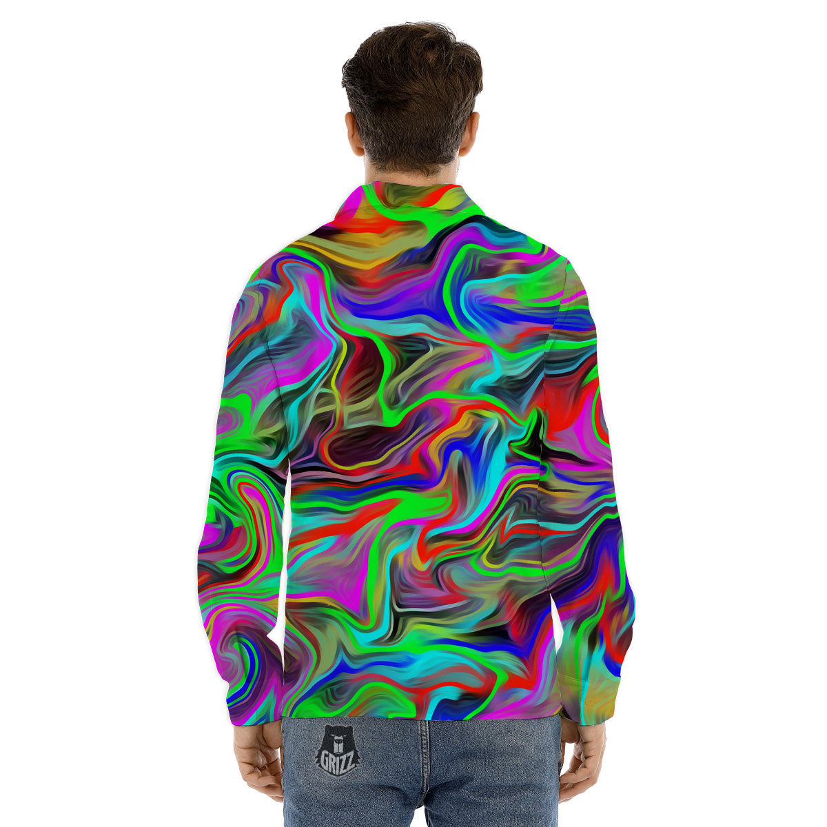 Psychedelic Trippy Neon Green Print Men's Dress Shirts-grizzshop